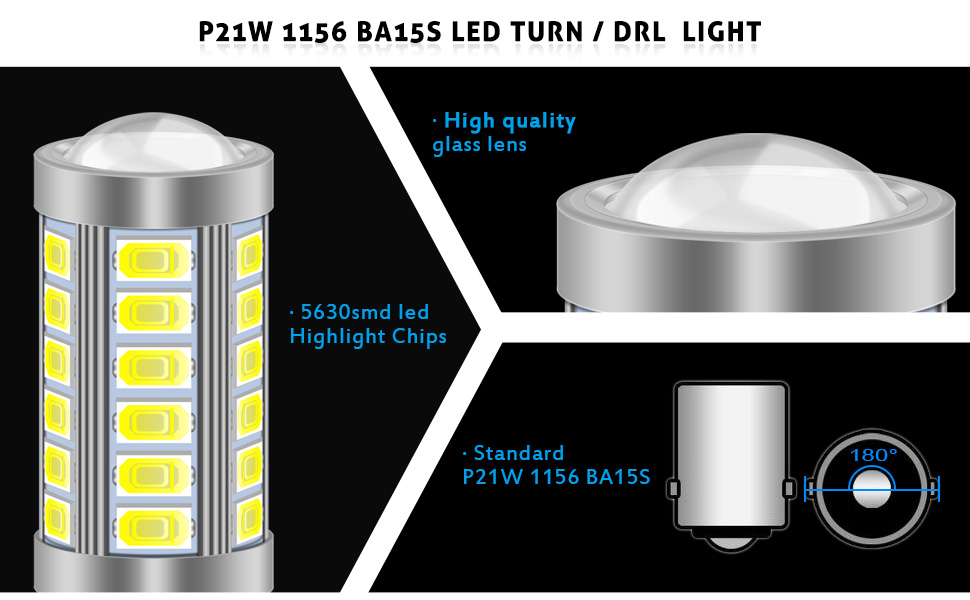 KATUR 2pcs 1156 BA15S 1141 7056 5630 33SMD White 900 Lumens 6000K