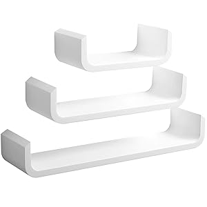 WOLTU Estante de Pared Estantería Flocante de Pared de Forma U Juego de 3 con Madera, Blanco RG9273ws