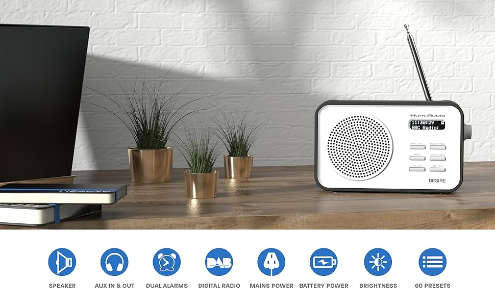 AZATOM Desire DAB+ DAB & FM Digital Radio Dual Alarms Clock Portable AUX Headphone