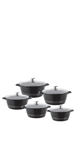 blac casserole, black stockpot, black pot set