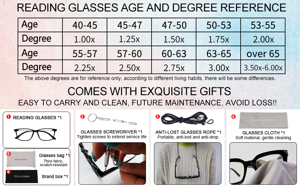 MARE AZZURO blue light blocking reading glasses 0 1.0 1.25 1.5 1.75 2.0 2.25 2.5 2.75 3.0 3.5 4.0