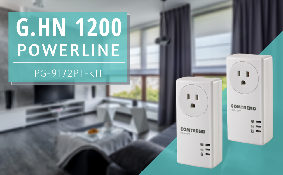 Comtrend 1200Mbps G.hn Powerline Adapter with PassThrough Outlet, 2 Unit Kit, PG