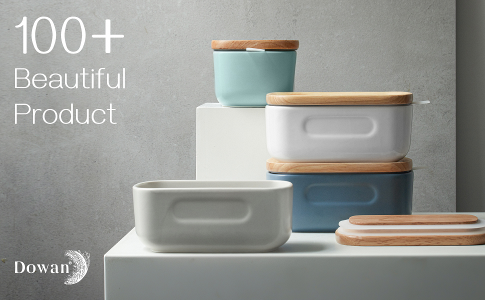 DOWAN Porcelain Butter Dish Large Covered Butter Dish with Lid, Butter Dish with