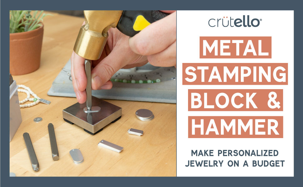 Metal Stamping Hammer and Steel Bench Block for Personalizing Jewelry