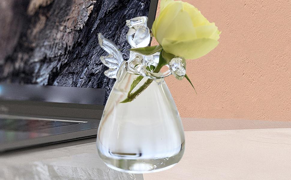 Glass Vase, Glass Angel Flower Vase, Planter Vases, Garden Plant