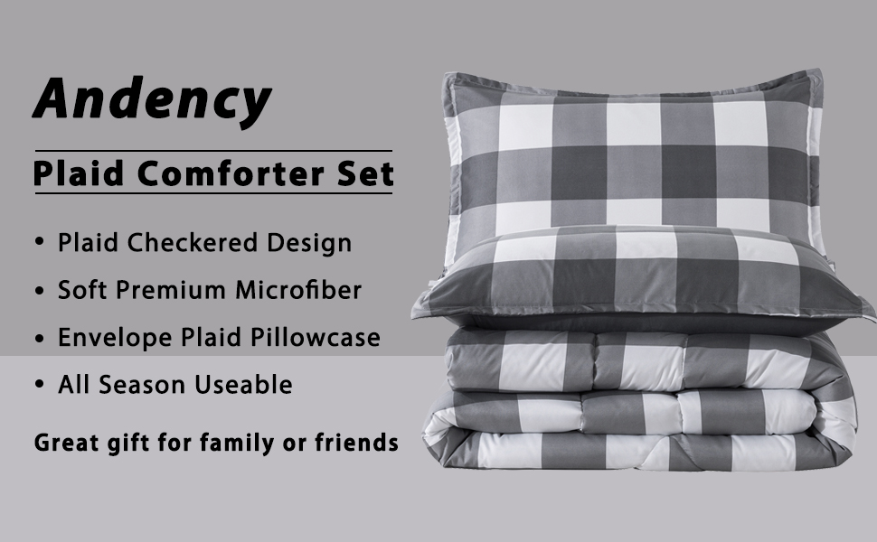 Andency Light Gray Plaid Comforter Twin(66x90 Inch), 2