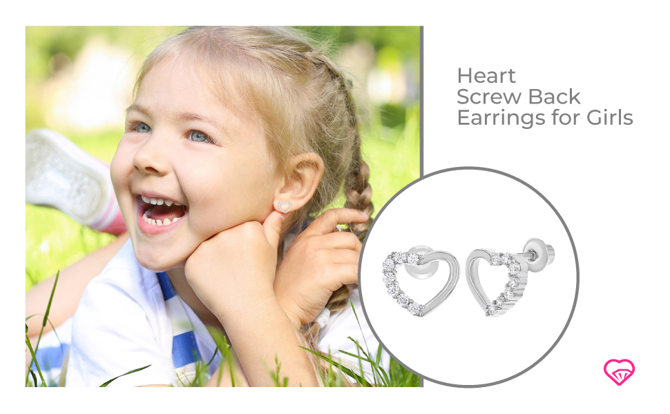 Rhodium Plated Clear CZ Open Heart Screw Back Earrings for