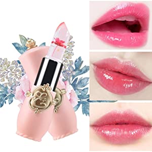 6PCS Transparente Farbänderung Lippenbalsam Feuchtigkeitscreme Rosa Kristallgelee Blumen Make-up