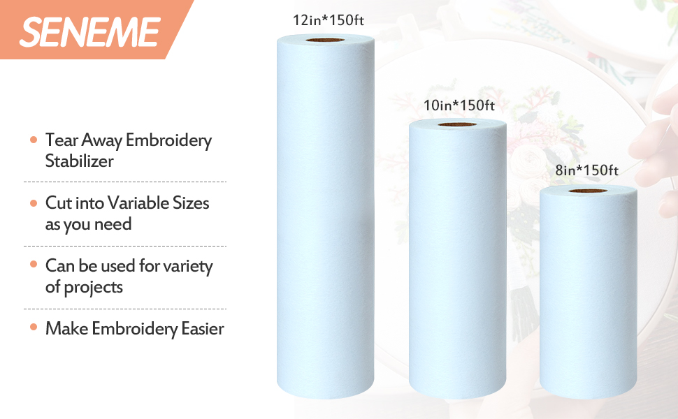 Seneme Tear Away Embroidery Stabilizer (12 in x 50 yd), Stabilizer for