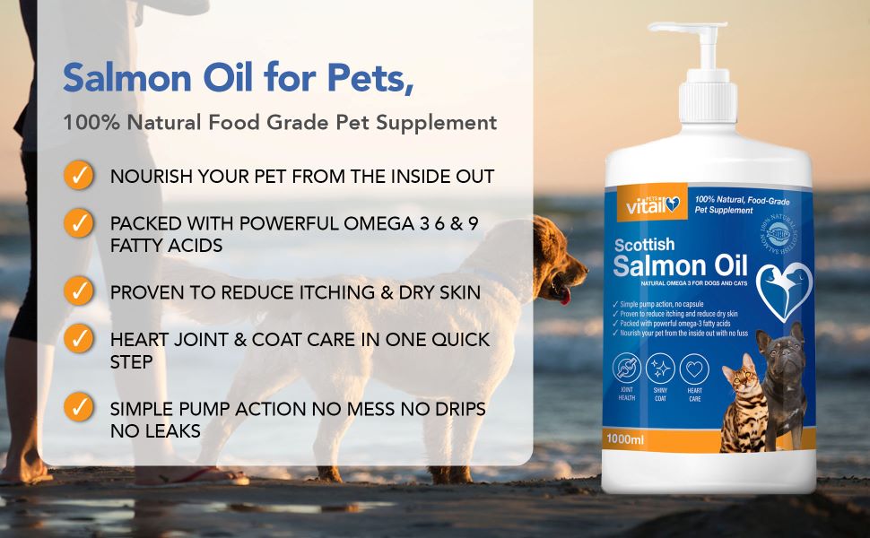 Zipvit Salmon Oil for Dogs 1 Litre, 100 Pure Scottish Salmon Oil. Natural Omega 3, 6 & 9