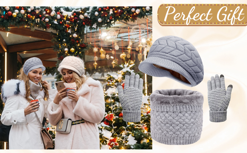 CheChury Winter Hat Scarf Gloves Knit Beanie Hat Scarf