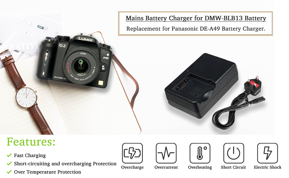 AAA PRODUCTS Mains Battery Charger for Panasonic Lumix DMCG1, DMCG2