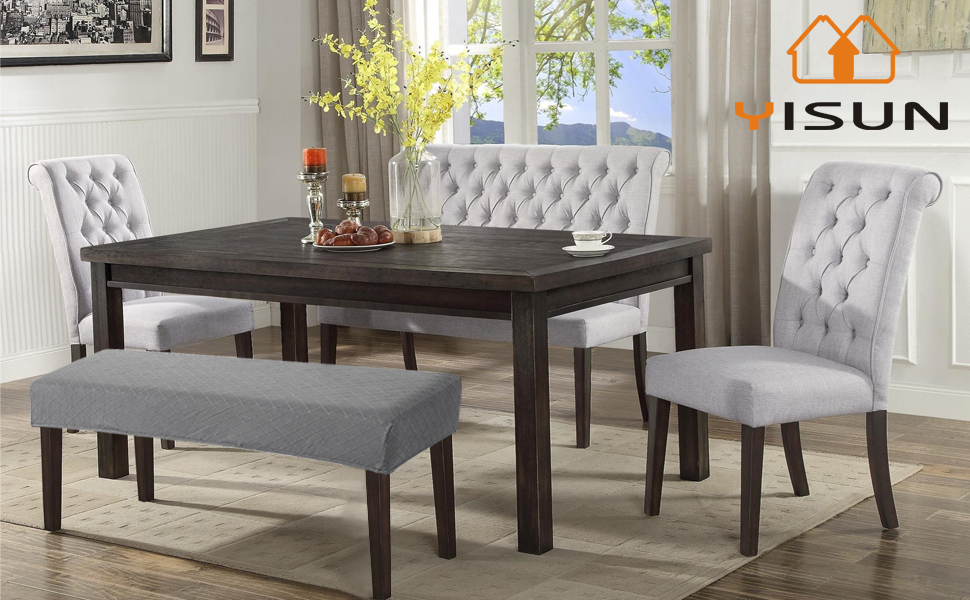 YISUN Jacquard Dining Room Bench Covers Super Stretch Spandex