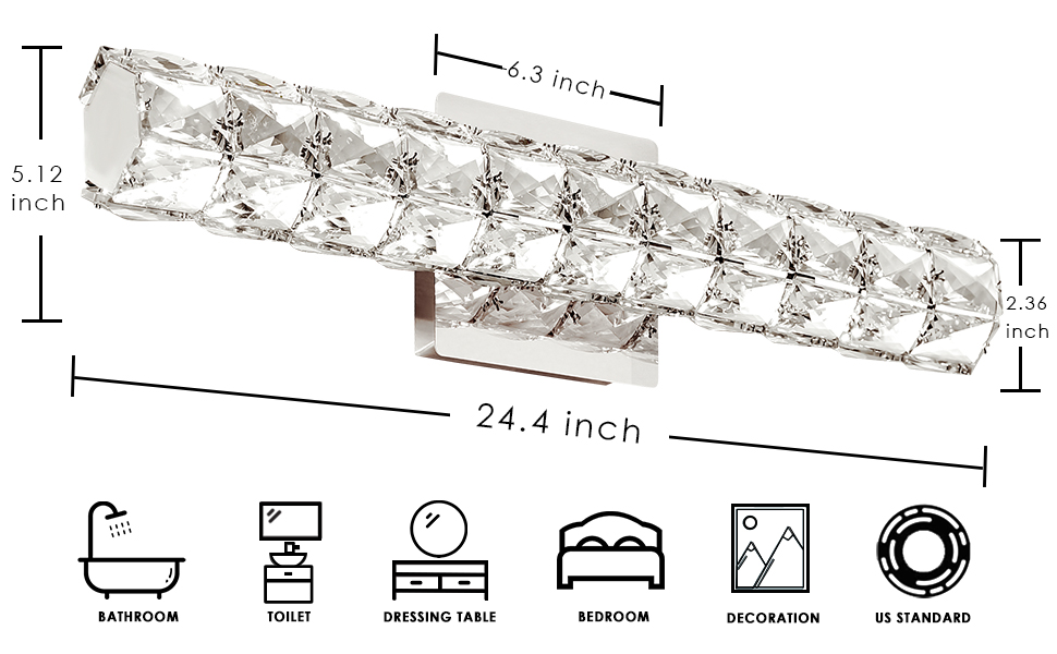 Letsun Bathroom Light Fixtures 18W Dimmable Crystal Bathroom Vanity