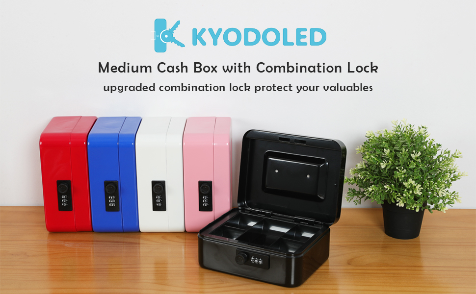 KYODOLED Large Cash Box with Combination Lock,Safe Metal Box for Money, Storage Lock
