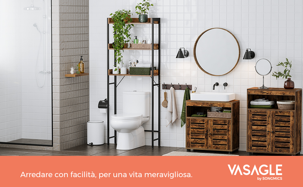 Songmics VASAGLE Scaffale Sopra WC E Water Con 3 Ripiani, Scaffale Da Bagno Salvaspazio, Assemblaggio Facile, Portaoggetti Per Gabinetto Lavatrice 12 1