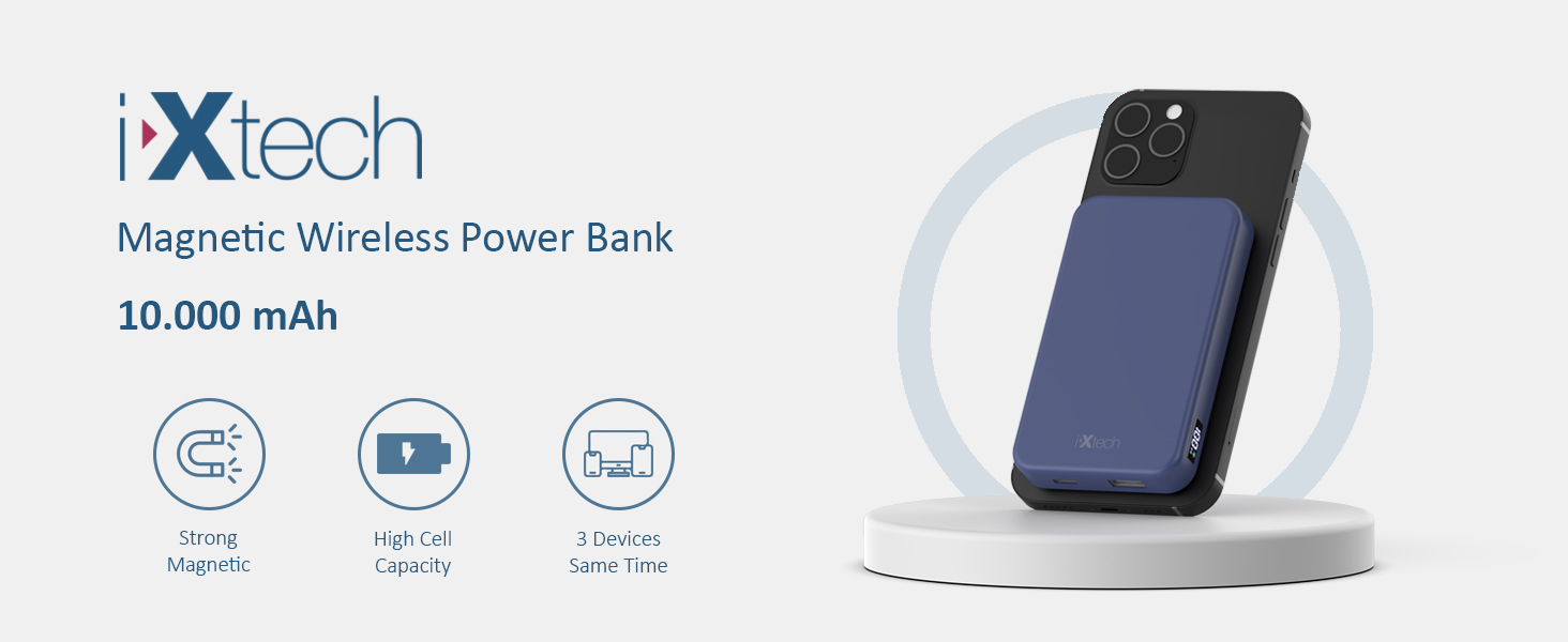 スマホアクセサリー Wireless Powerbank 10,000mAh Amazon.com: IXTECH Portable Power Bank 10000mAh Magnetic