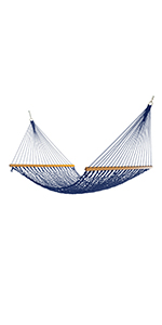 Nags Head Hammocks NH11OT Single Oatmeal Duracord Rope Hammock with Free Extension Chains & Tree Hooks, Handcrafted in The USA, Accommodates 1 Person, 450 LB Weight Capacity, 12 ft. x 49 in. Nags Head Hammocks Navy DuraCord Rope Hammock
