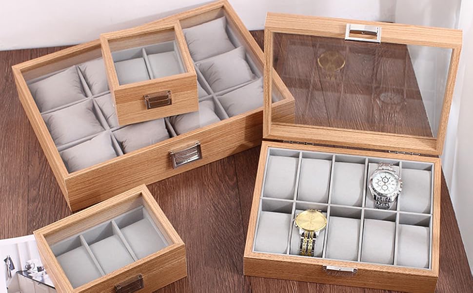 Watch Box Watch Case Organizer with Glass Display Top