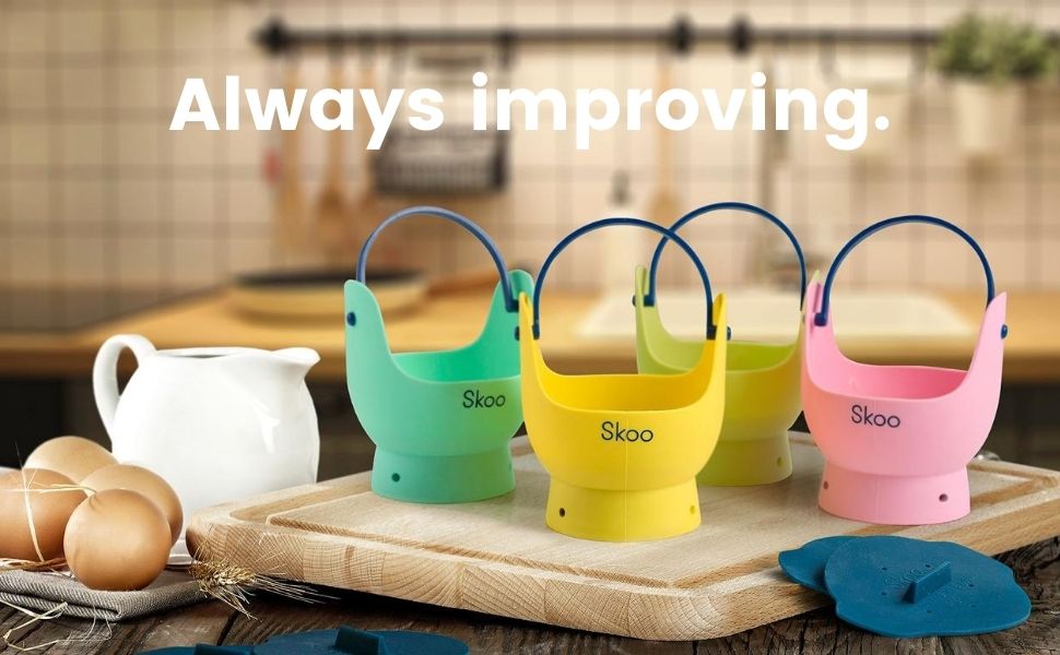Egg Poacher Skoo Silicone Egg Poaching Cups + Lids Egg Cooker Set