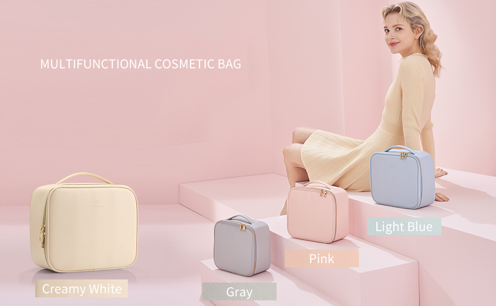 Vlando Leather Travel Makeup Train Case Makeup Cosmetic