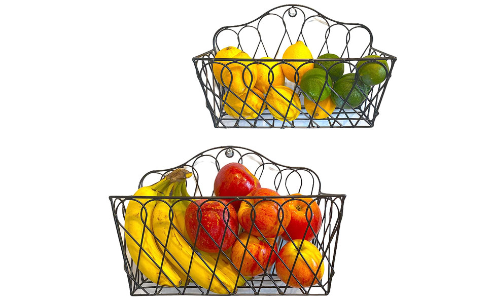 Farmhouse Metal Wire Hanging Wall Storage Baskets Rectangular Fruits Veggies Home Kitchen Decorative