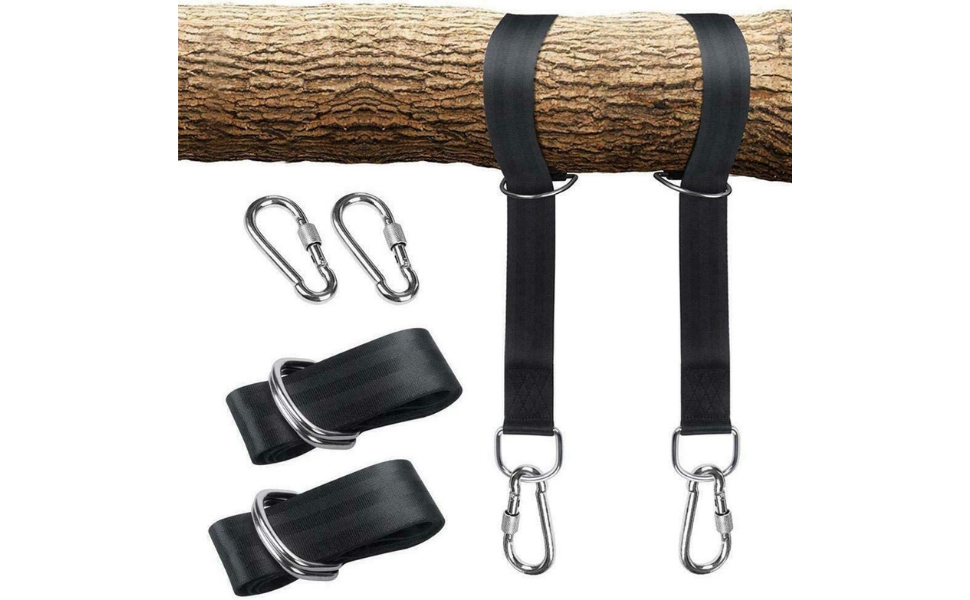 Set of 2 Swing Hammock Tree Hanging Straps Hooks Carabiner Garden Swing