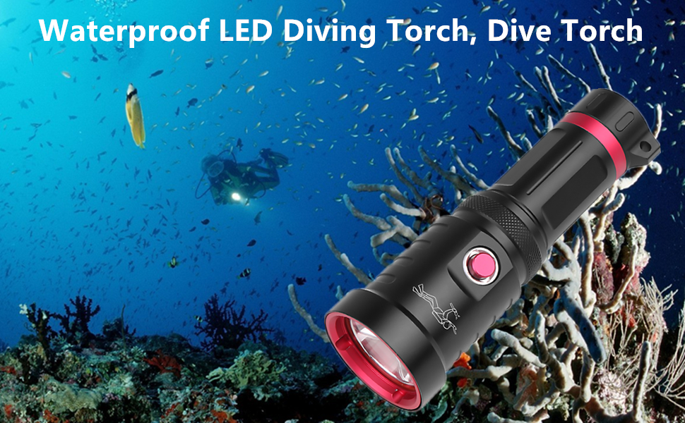 Waterproof LED Diving Torch, Dive Torch up to 150m Depth, 8000 Lumens