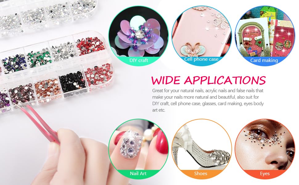 Nail Art Rhinestones and Nail Gems 3 Boxs, Flat Nail Crystals Clear Rhinestones Mix Sizes 