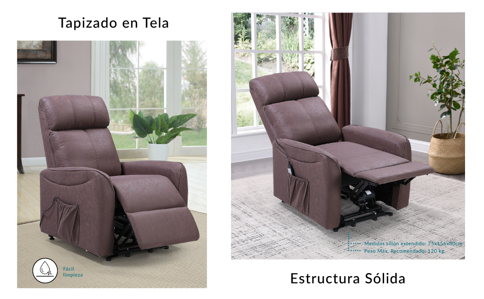 Don Descanso - Sillón Reclinable Eléctrico Padua con Función Levantapersonas 40º y Reclinable 160º. Estructura Robusta. Ideal para Personas Mayores ...