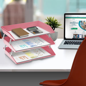 acrimet facility letter tray 3 tier side load solid pink color