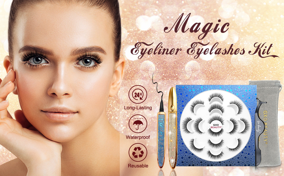 Non Lashes with Eyeliner Kit, 7 Pairs 3D Natural