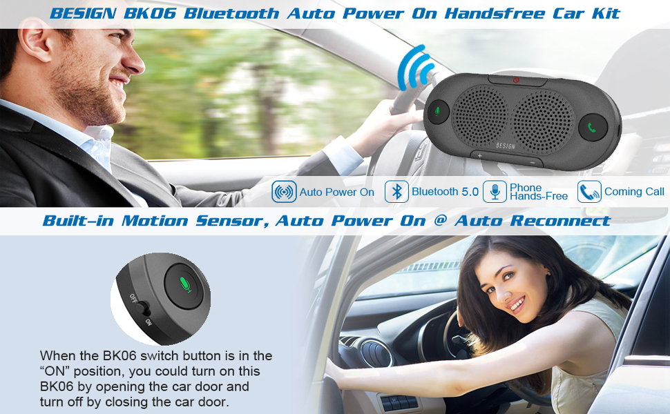 Besign BK06 Bluetooth 5.0 in Car Speakerphone with Visor Clip, Wireless Car Kit for Handsfree