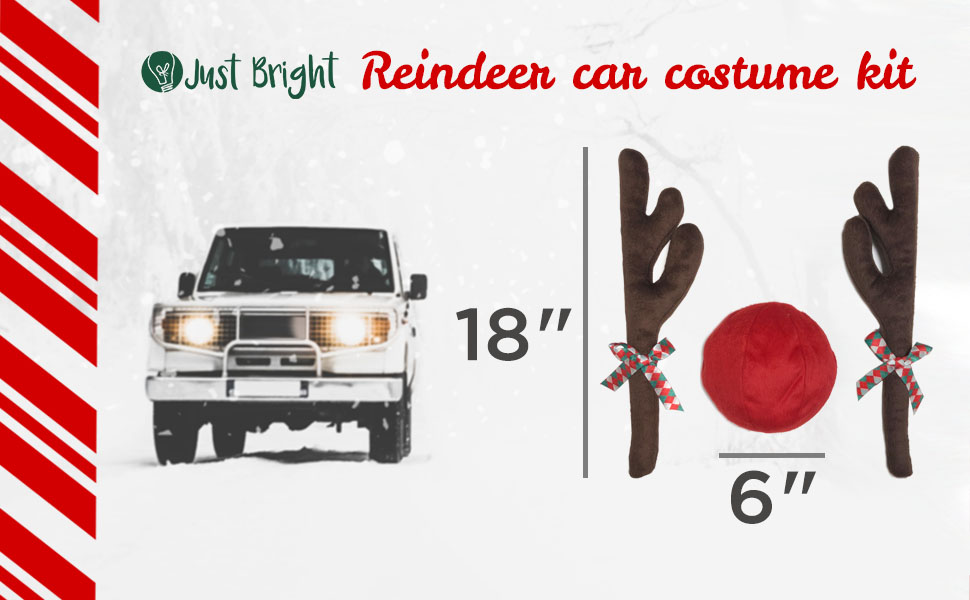 JUST BRIGHT Reindeer Antlers and Nose Rudolph Car Kit Easy to Install