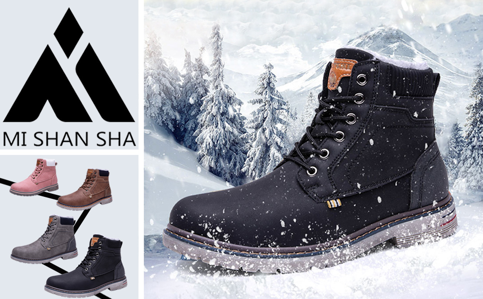 Mishansha Men Boots Winter Warm Ankle Boots Waterproof Laceup Boots AntiSlip Snow Boots Fur
