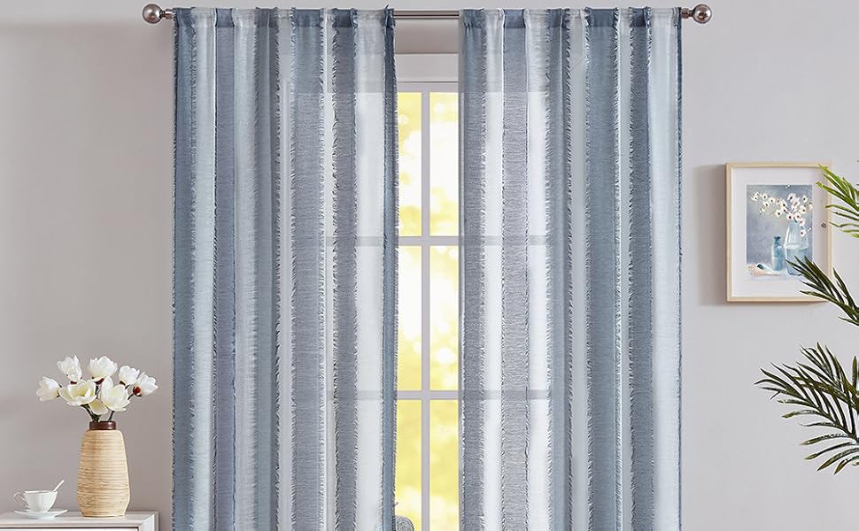 Amazon Com Fragrantex Blue Striped Curtains 84 Inches Long For