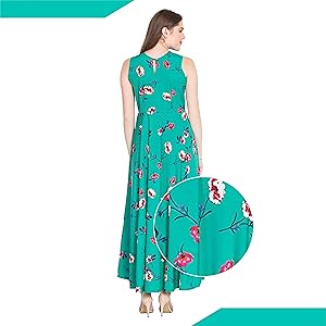 B08FHCRS2F RUDRAKRITI Women Crepe Green Floral Flared Dress with Free mask SPN FOR-1
