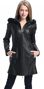 BGSD Women's Irene Lambskin Leather Parka Coat