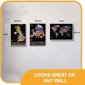 Wereldwijde Walkabout Scratch Off World en UK Map met kleuren achtergrond