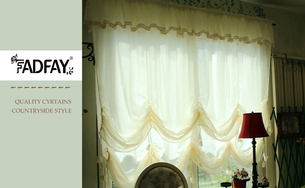 FADFAY Farmhouse Balloon Curtain Beige Sheer Attached