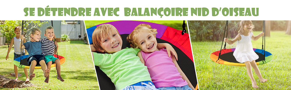 COSTWAY Balançoire Nid D’Oiseau Rond 100 CM De Diamètre Pour Arbre Supporté De Charge Maximale 150 KG Extérieur Violet 11 se détendre avec balançoire nid d'oiseau