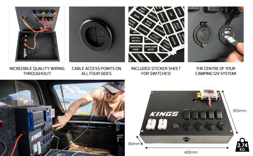 Adventure Kings 12V Control Box 5X 16A preWired switches 2 USB Port