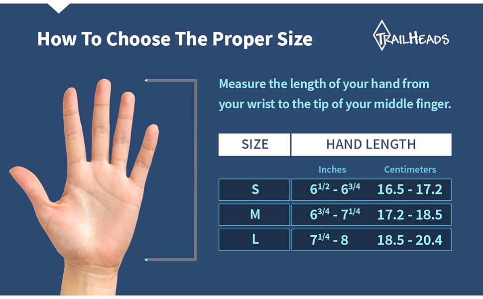 Size chart for our lightweight womens running gloves available in small, medium, and large.