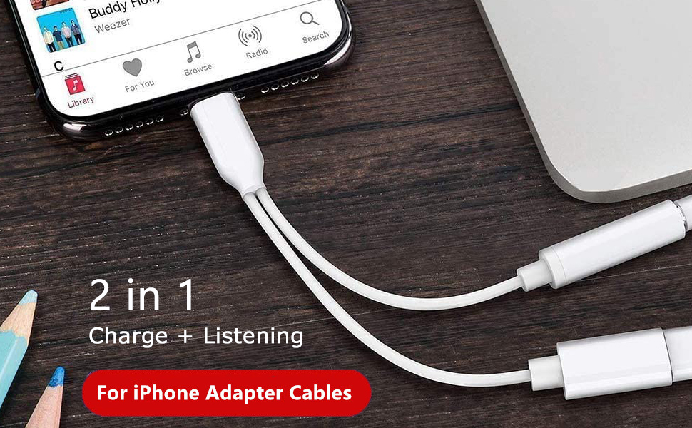 Headphones Adapter for iPhone Charger Dongle 3.5mm Jack AUX Audio Cable Adaptor