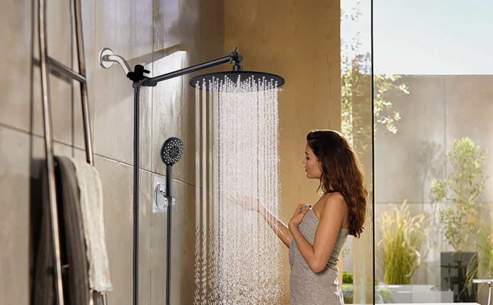 Rain Shower Head with Handheld Spray Black Kit,11 inch Extension Shower