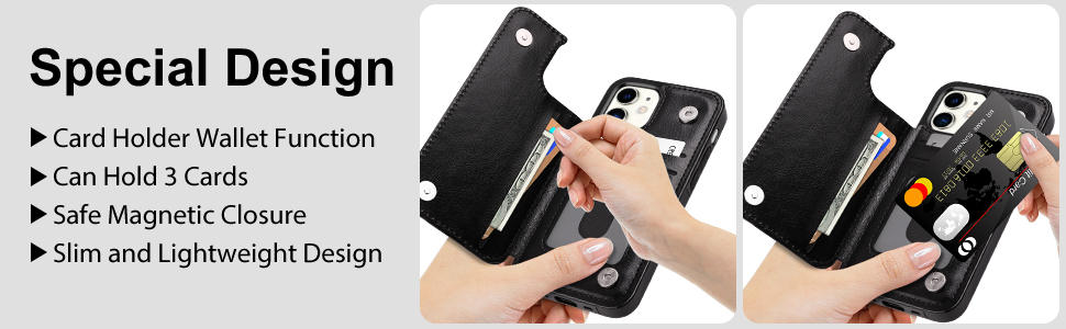Coolden for iPhone 11 Case Shockproof Case for iPhone 11 Wallet Case Cover with Card Holder Slot Flip Folio Soft PU Leather Magnetic Closure Protective Case Cover for iPhone 11 6.1 inch (Black) 11 card holder case