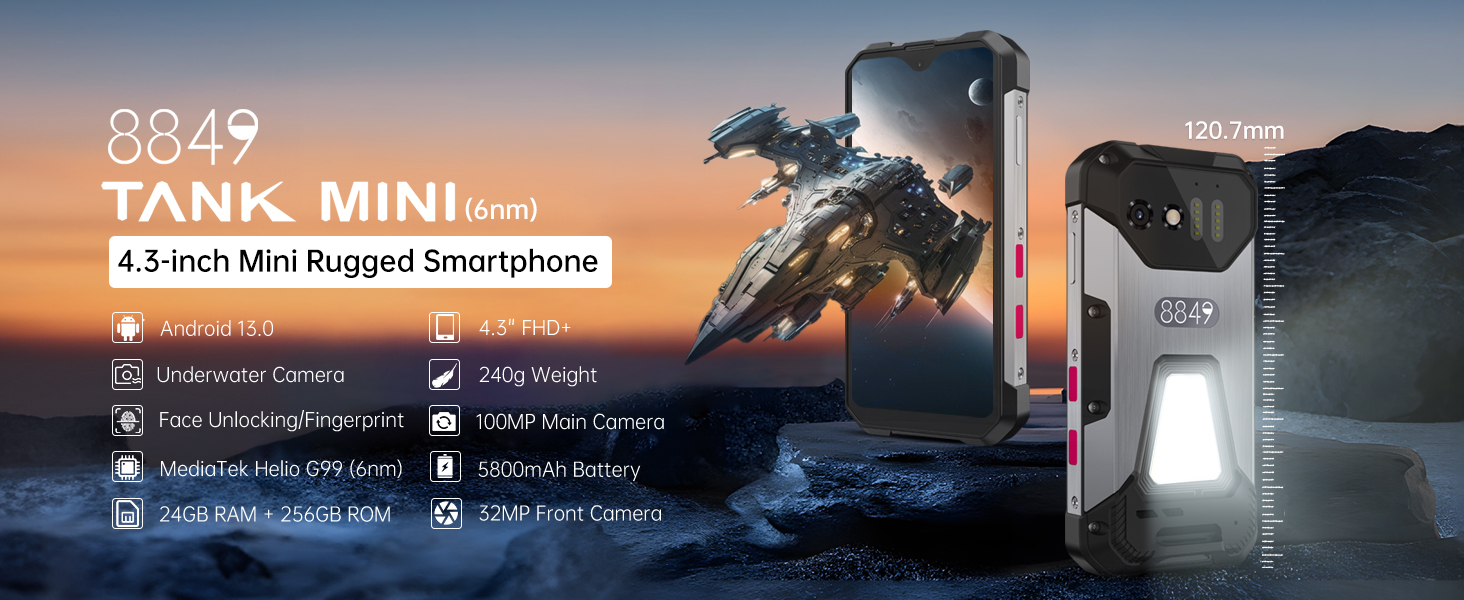 8849 Tank Mini Rugged Smartphone with Range Finder & 100MP