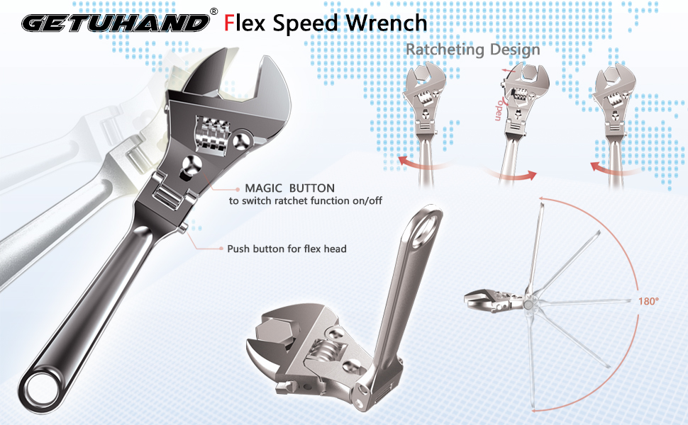 GETUHAND Flexhead Adjustable Wrench 10Inch, Flex Ratcheting Wrench