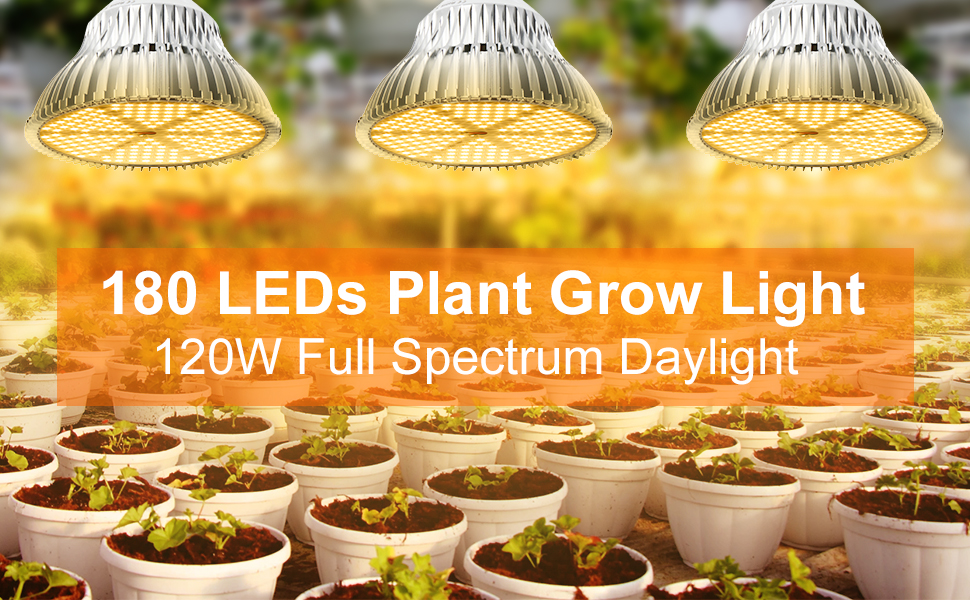120W LED Grow Light Bulb, Sunlike Full Spectrum Plant Light Bulb 180 LEDs Grow Lamp for Indoor