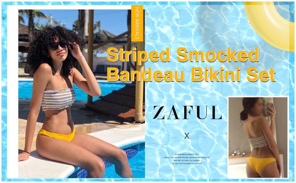 ZAFUL Stripe Smocked Bandeau Bikini Set
